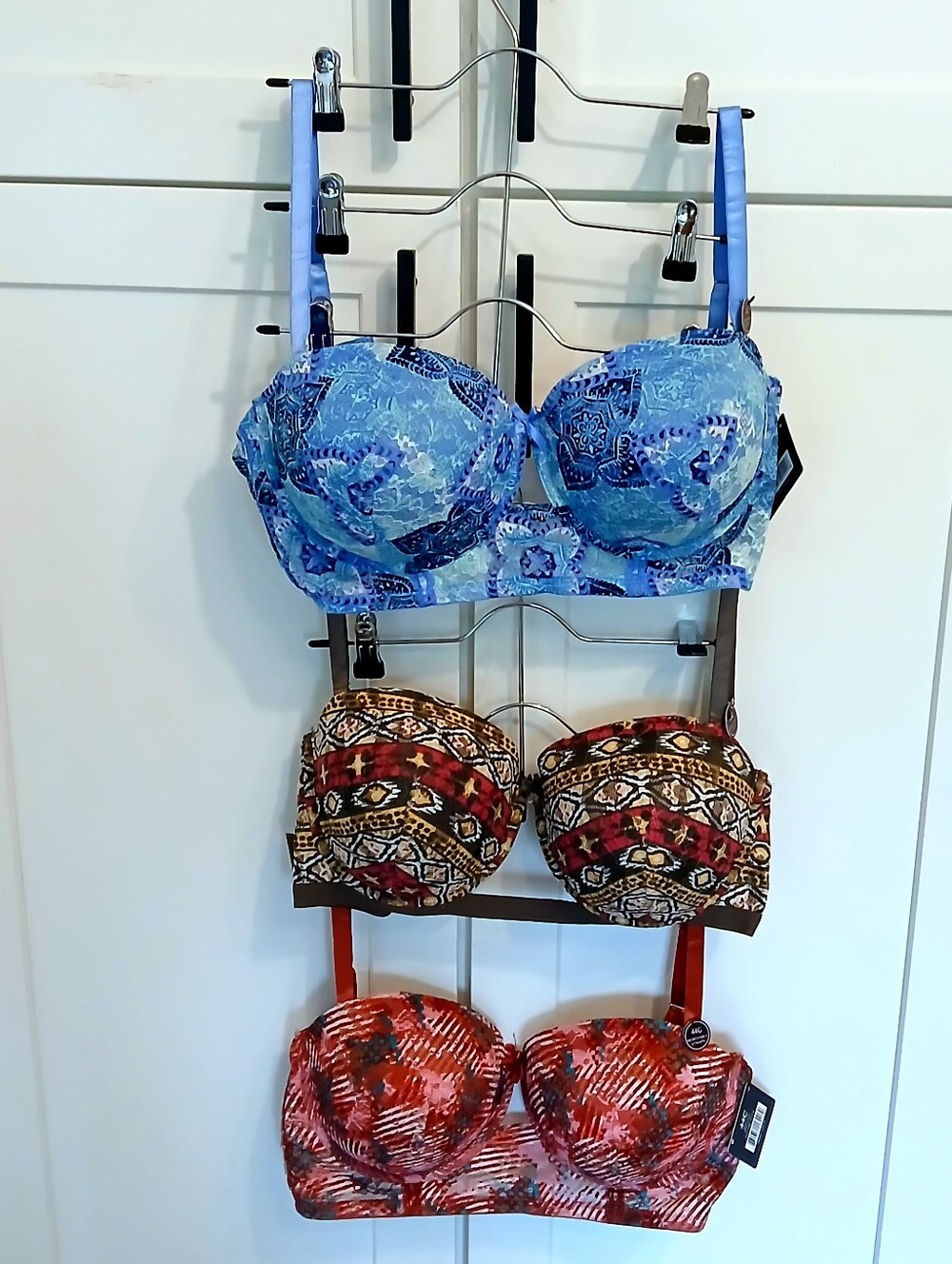 44C 3 Pack Bras Lace Underwire Multi-way Straps Blue, Green & Orange NWT